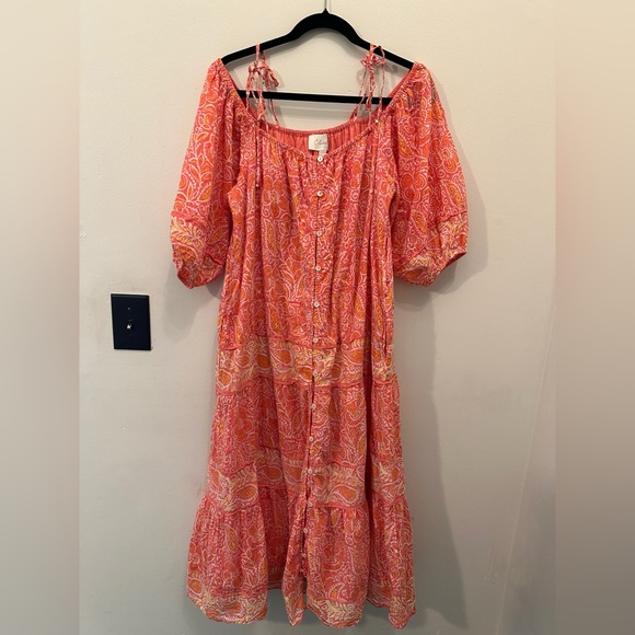Cleobella Pink/Orange Midi Dress size Medium - Picture 6 of 9